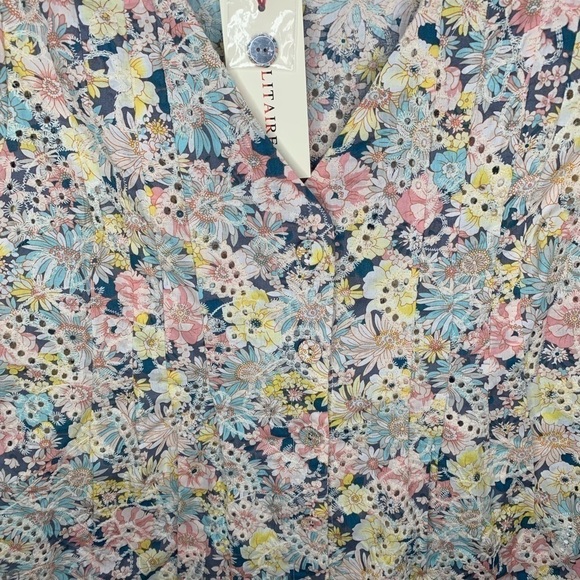 NWT Anthropologie Solitaire Button Up Short Sleeve Embroidered Floral Top Small - Picture 5 of 6